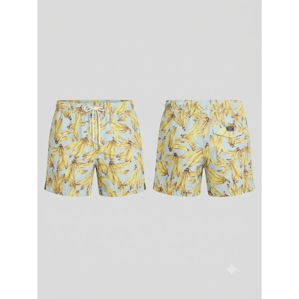 Abercrombie & Fitch Mens Medium Light Blue Banana Pattern swim trunks, 5